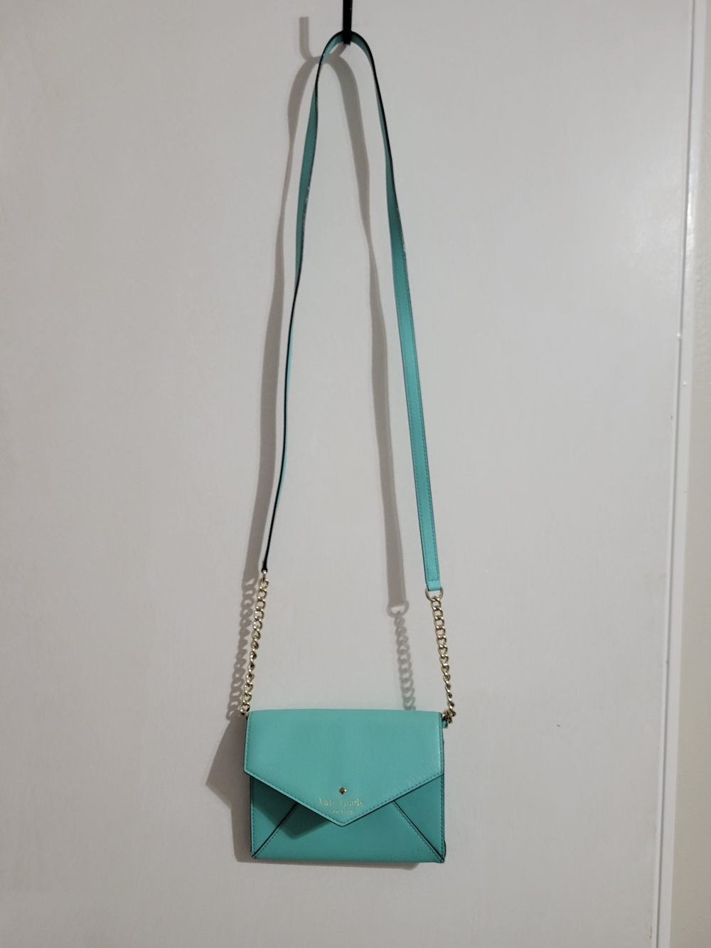 Mint Green Envelope Crossbody Bag with Gold Chain Strap